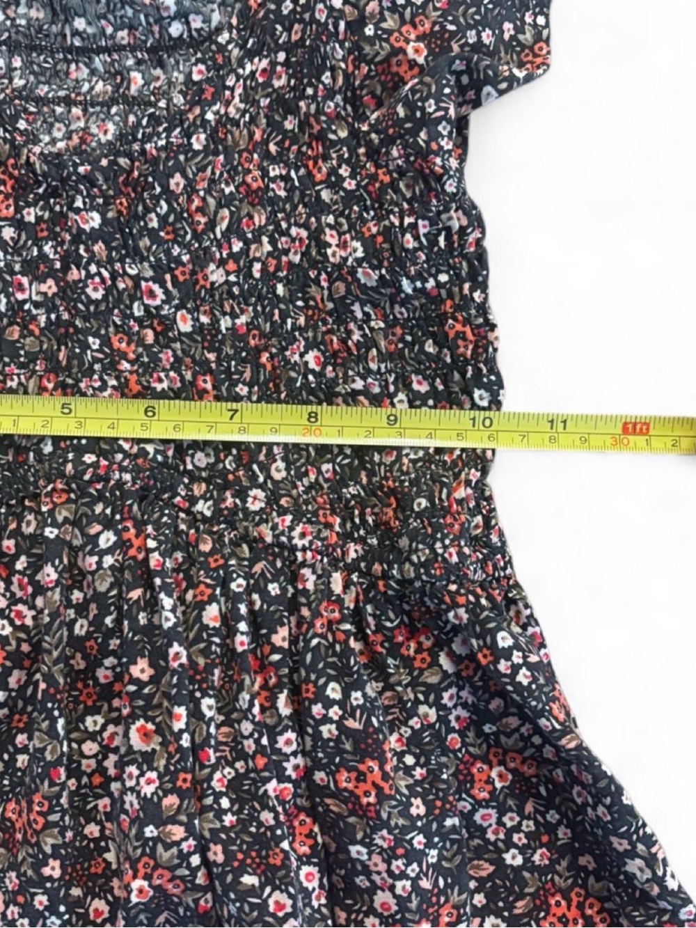 Black Floral Smocked Peplum Top with Pink & Red Blossoms - Picture 4 of 5